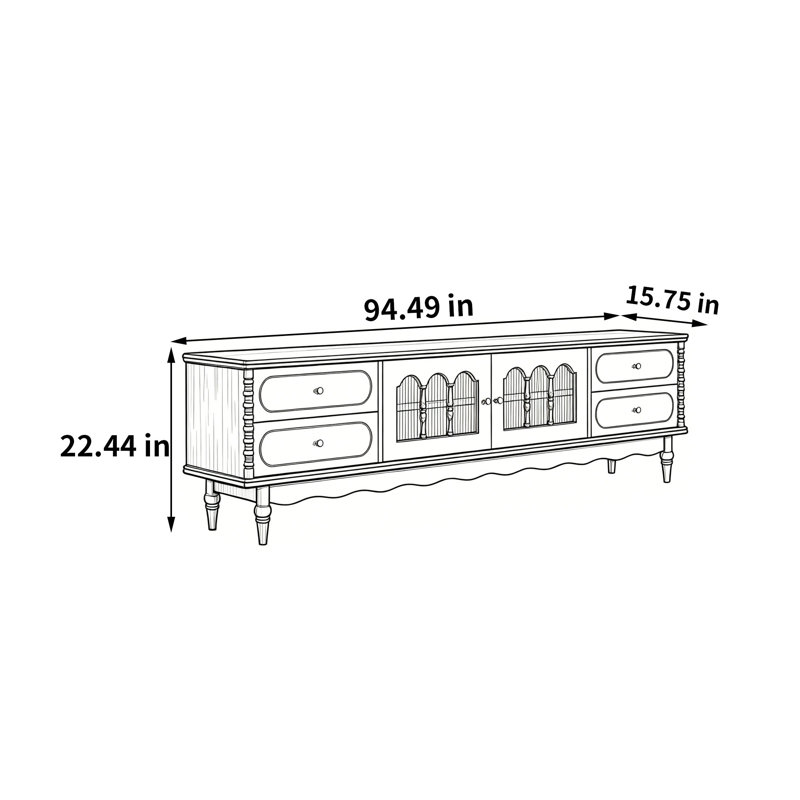 Meuble télé de style rétro français, 22.44"H x 94.49"L x 15.75"W