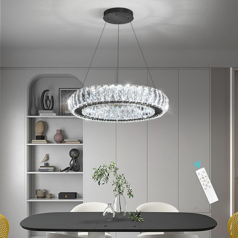Lustre cristal à anneaux à intensité variable noir, Noir mat