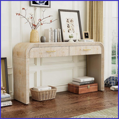 Table basse rétro noire antique avec silhouette arrondie - 2 tiroirs pour le rangement de l'entrée / bureau à domicile