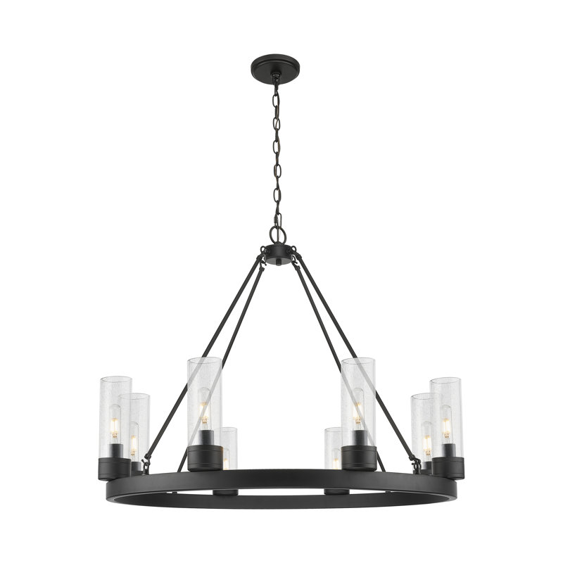 Jaiwan - Lustre 6 lumières avec abat-jour, Grainé, Noir mat