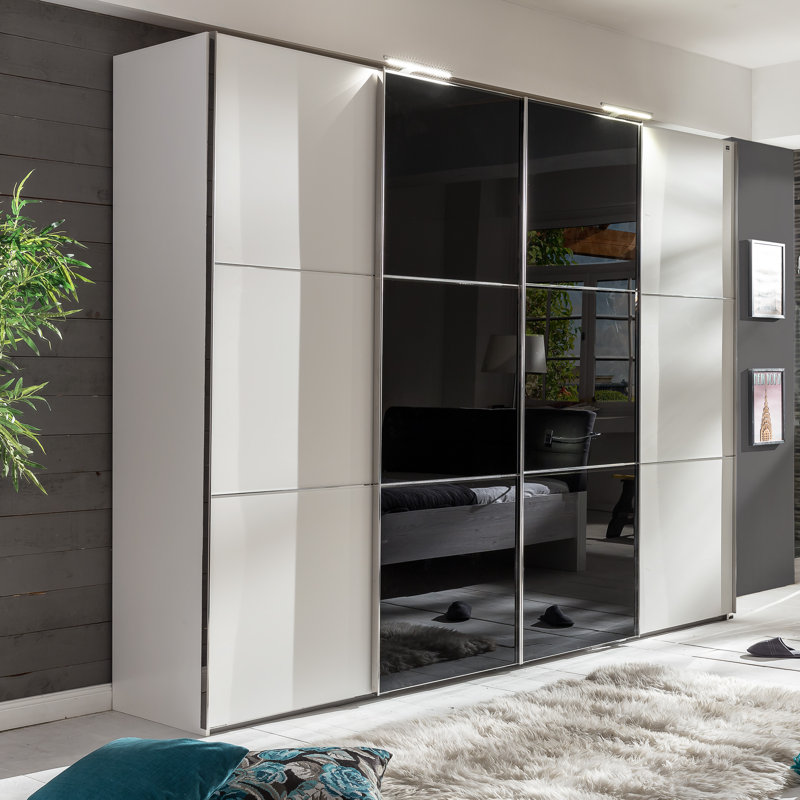 Caouette 4 Door Manufactured Wood Wardrobe, Black/Alpine white