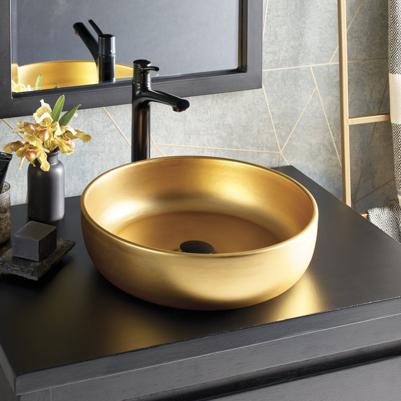 Bliss Ceramic Round Drop-In Bathroom Sink, Gunmetal