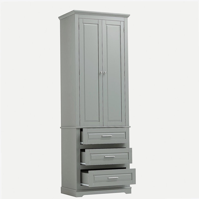 Grande armoire de rangement avec trois tiroirs pour salle de bain / bureau, gris, Gris