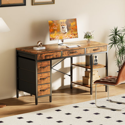 55 Inch Office Desk with Shelves, Reversible Gaming Desk, Corner Desk with Storage, Work for Home Office, Study, Living Room