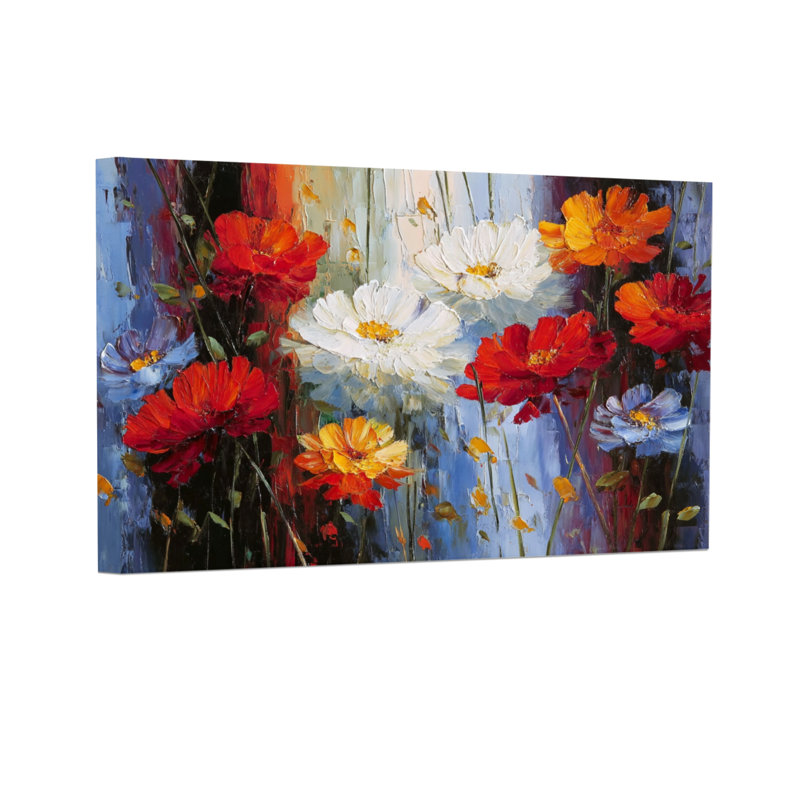 Plantes et fleurs Fleurs colorées sur fond abstrait, H 24 po x l 36 po