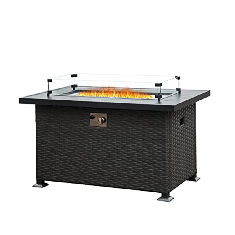 43.3 Inch Fire Pit Table For Patio, Smokeless Gas Pits, 50,000 Heat, Rust Metal Frame, Top, With Glass , All-Weather Covering