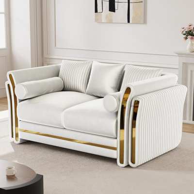 62" Modern Velvet Sofa with Gold Metal Accent Arms High Back Deep Seat