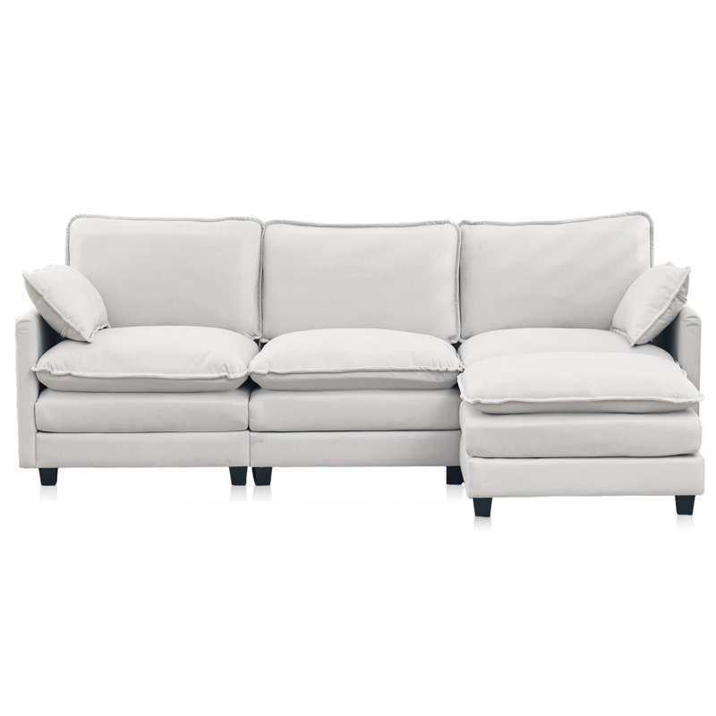 4-Piece Upholstered Sectional, White