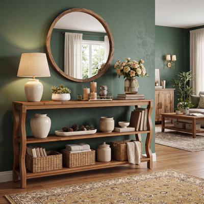 63" Solid Wood Console Table with 3-Tier Storage, Farmhouse Sofa Table Behind The Couch for Living Room, Entryway