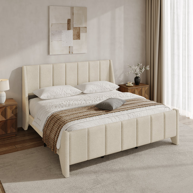 Modern Minimalist Upholstered Wingback Bed, King