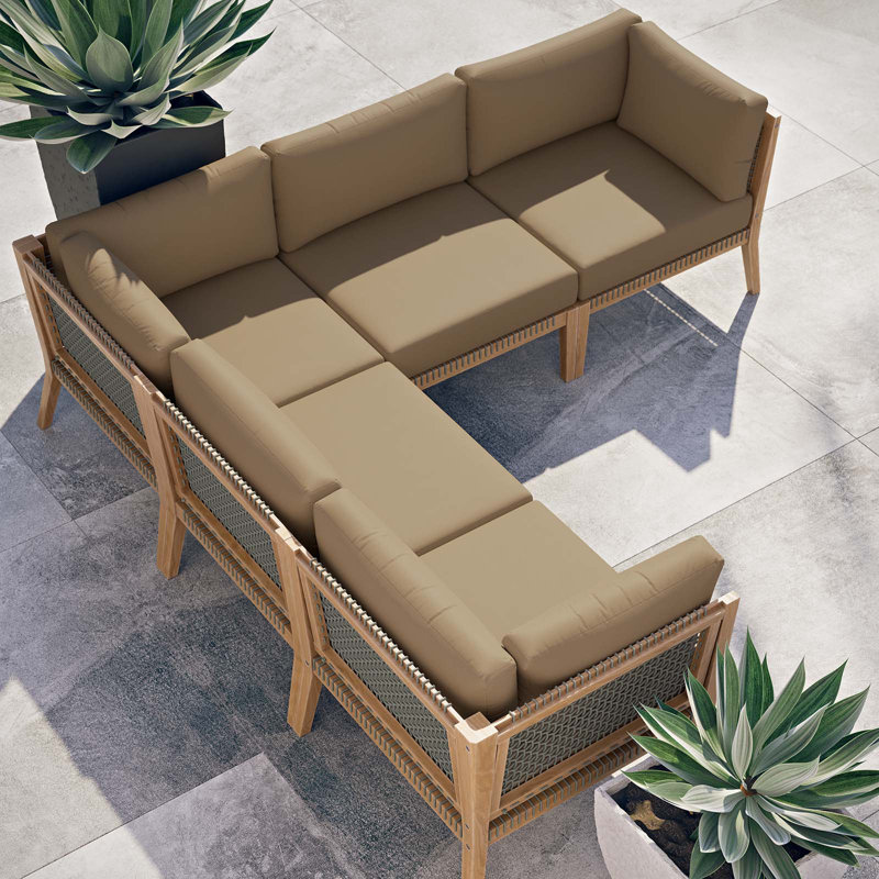 Canapé modulaire d'extérieur 5 pièces Clearwater, Brun clair