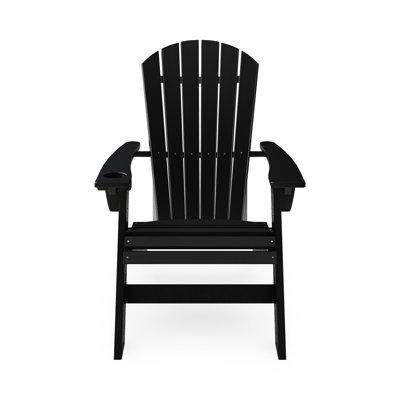 Outdoor Black Chair With Lumber - Curved Back For Relaxing, Integrated Cup Holder, Weather Structure Garden Spaces Lumber, Comfort,