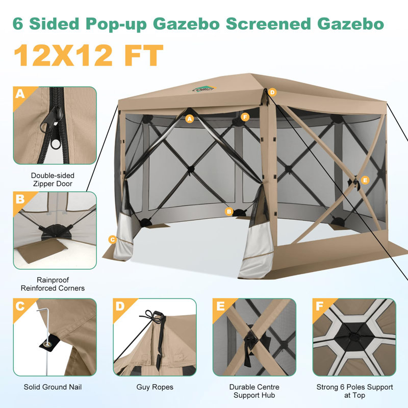 12x12 Screen Room with Mosquito Netting, Khaki