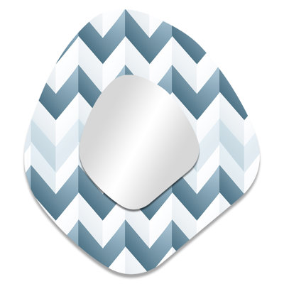 Contemporary White And Grey Chevron I - Chevron Asymmetrical Unique Mirror, White Unique Shape Large Wall Mirror, Printed Metal Art