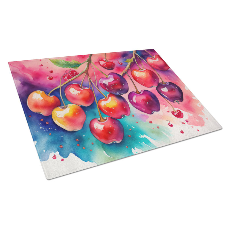 Colourful Cherries Glass Cutting Board Large