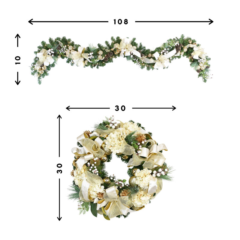 32" Holiday Hydrangea Wreath and 9' Garland
