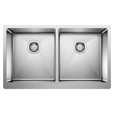 Évier de cuisine à double cuve en acier inoxydable à tablier frontal L 32 po x l 19 po Quatrus
