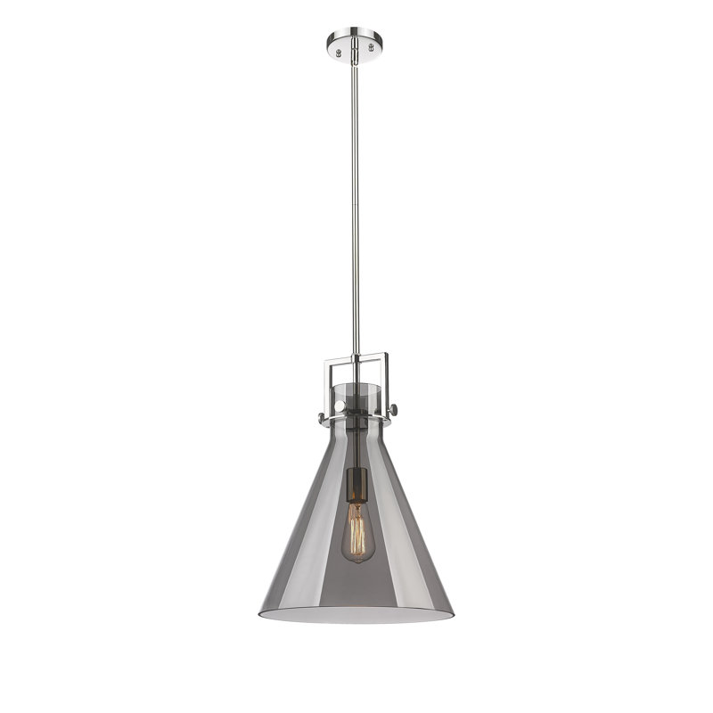 Luminaire suspendu avec tige 30 po Coterie, H 19,13 po x l 14 po x P 14 po, Plaqué couleur fumée, Nickel poli