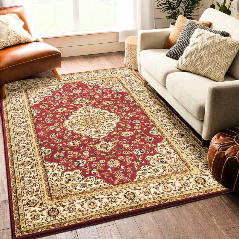 Tapis rouge en polypropylène rouge 10 po X 3 avec médaillon élégant pour un style durable dans n'importe quelle pièce