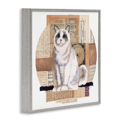 «Vintage Collage Cat», art de la giclée noire encadrée par Nancy Overton