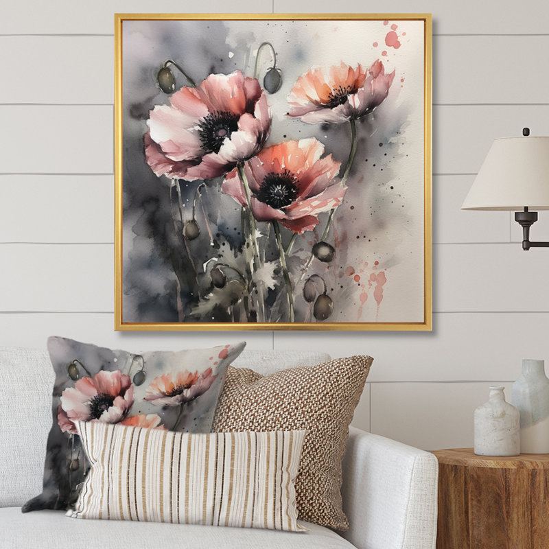 Fleurs de pivoines roses I sur toile, H 30 po x l 30 po x P 1 po, Cadre flottant doré