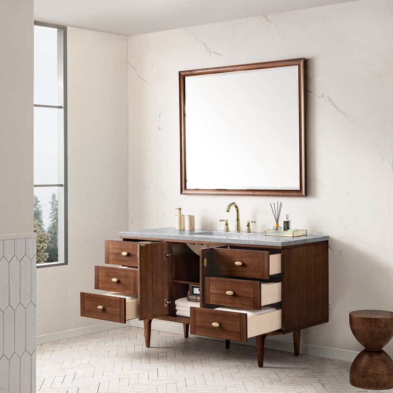 Amberly 60" Single Bathroom Vanity Set, Carrara White, 8" Widespread