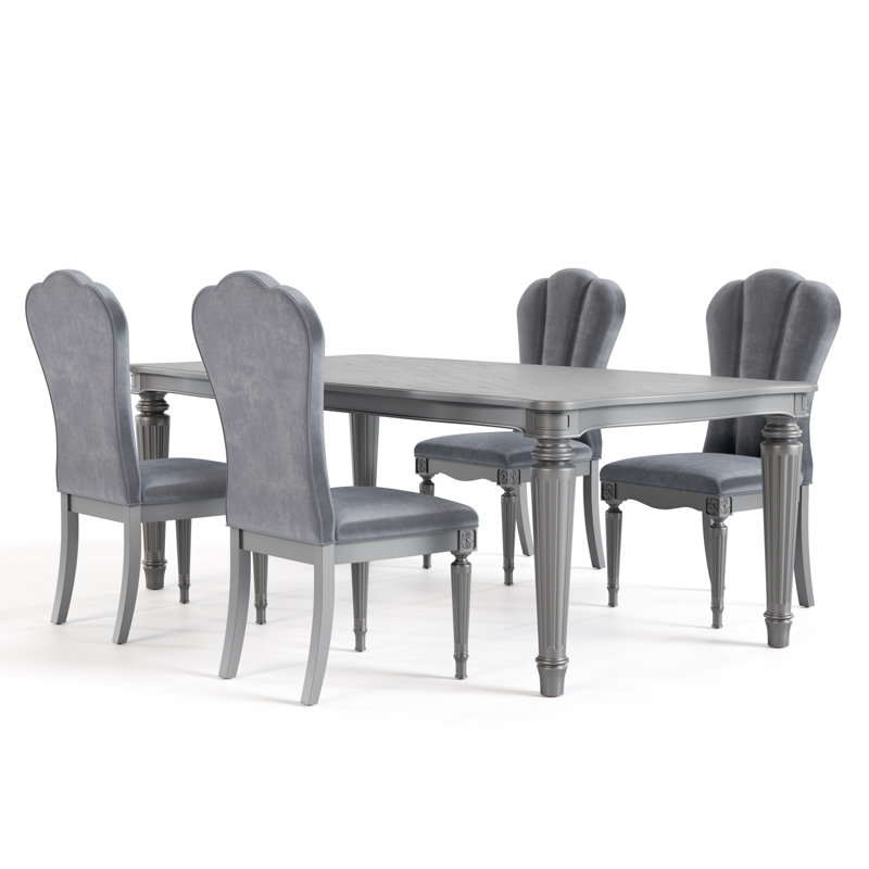 Seabliss Dining Table Set, Silver, 5 Pieces: Table, 4 Chairs