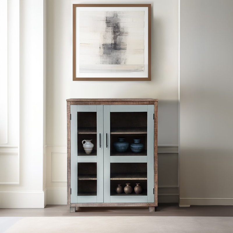 Romeliu 2-Door Accent Glass Cabinet with 6 Adjustable Shelves