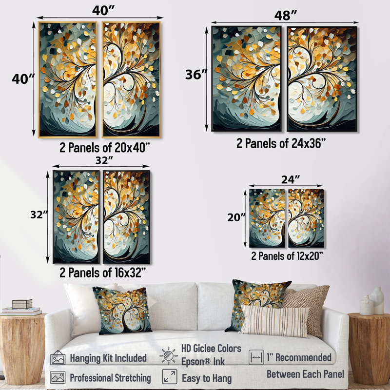 Gaige - paysages, arbres, art mural, 2 panneaux, H 32 po x l 32 po, Toile tendue, Does Not Apply