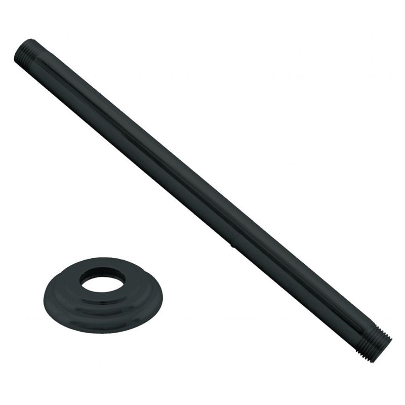 Bras de douche rond 1/2 po avec bride 12 po IPS x 12 po, Noir mat