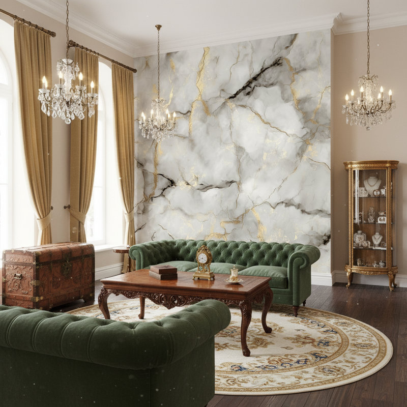 Marble Wallpaper Grey Gold Wall Mural