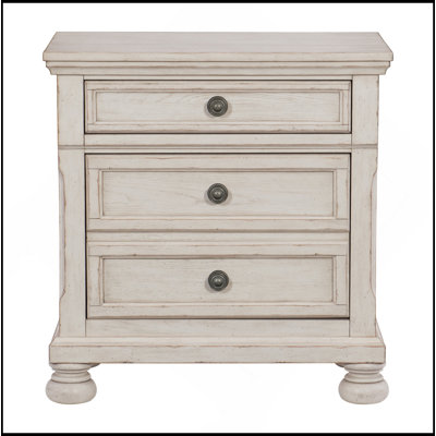 Transitional Wire-Brushed White Finish 1Pc Nightstand With Hidden Drawer Bun Feet Classic Bedroom Furniture