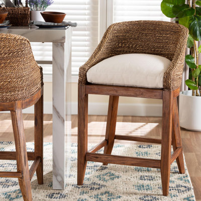 Tabouret de comptoir Bali et Pari Jasper Seagrass avec structure en bois d'acajou