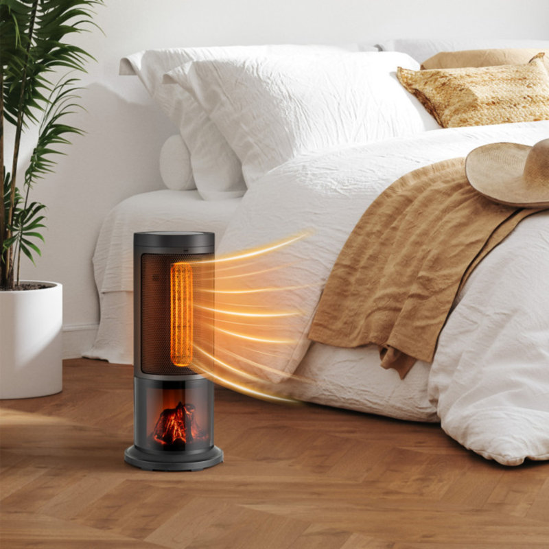 17 Inch Electric Space Heater, Freestanding Electric Patio Heater with Flame Effect, 12H Timer, Remote Control, Thermostat, 135° Oscillation