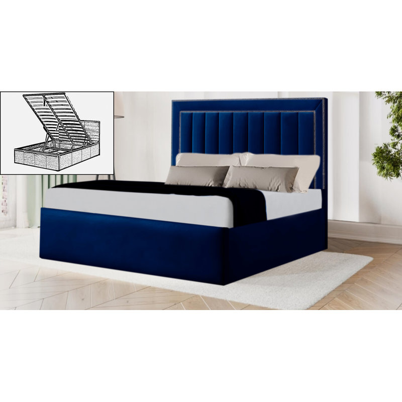 Azarae Upholstered Ottoman Storage Bed, Blue, Double (4'6)