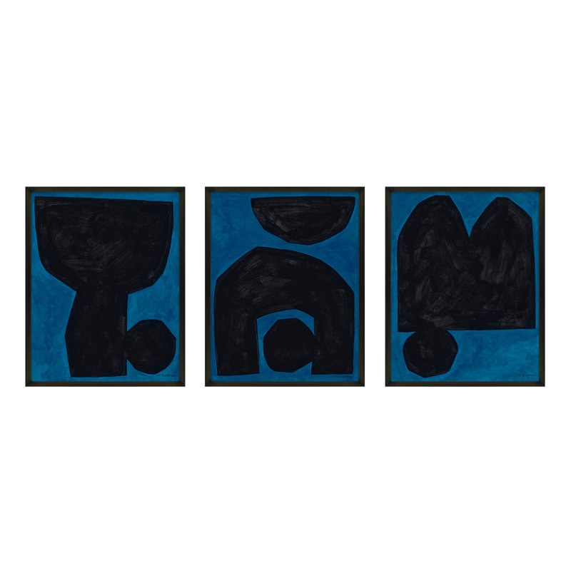 Module On Blue. Set Of 3 Painting by Michael Kempen, Black, 50" H x 40" W x 1.25" D