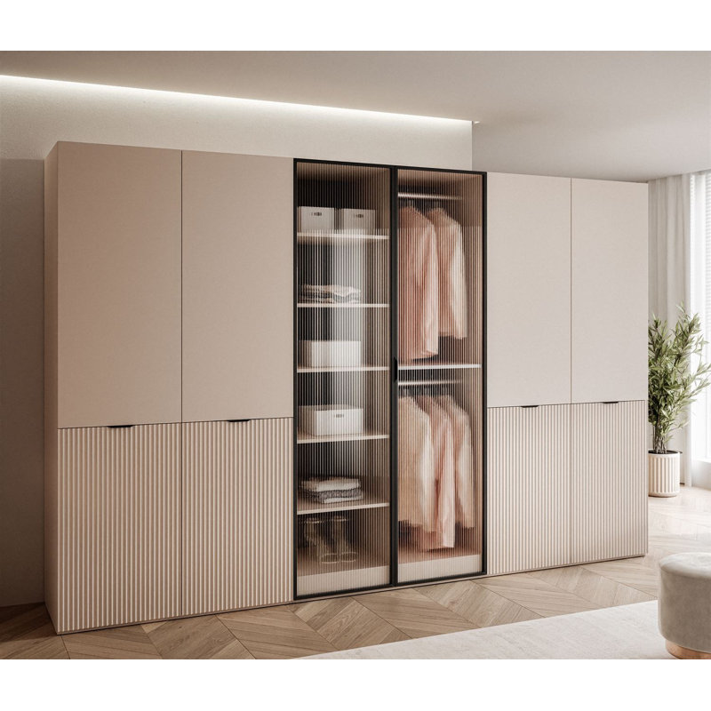 Manufactured Wood Wardrobe, Sandy Beige/Fluted Glass