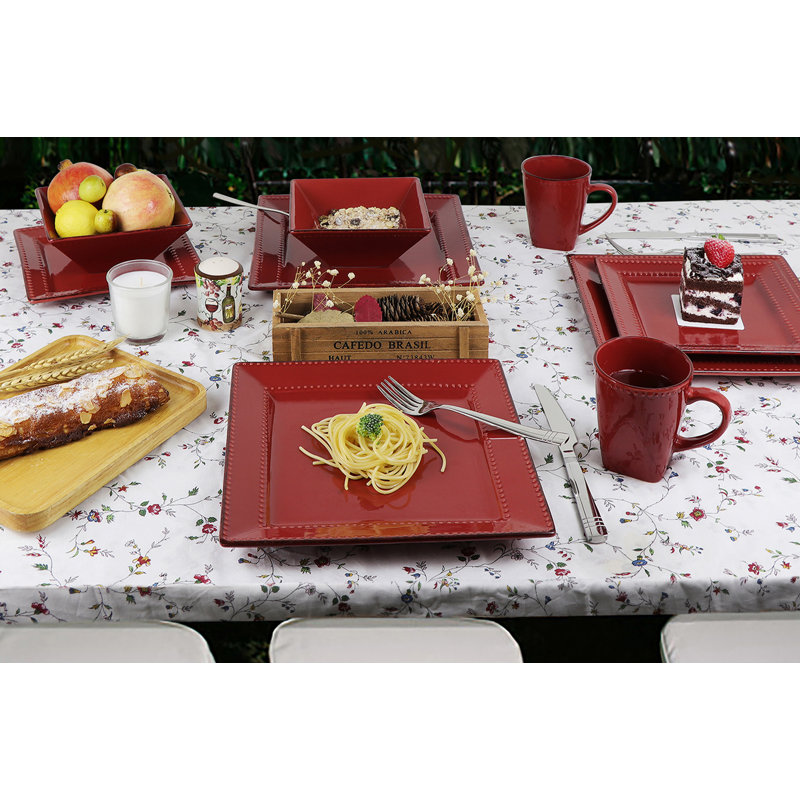 16 Piece Stoneware Dinnerware Set - Service for 4, Red