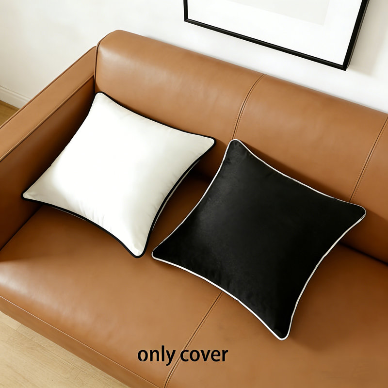 2 pièces de housses de coussin rectangulaires en velours avec bords passepoilés