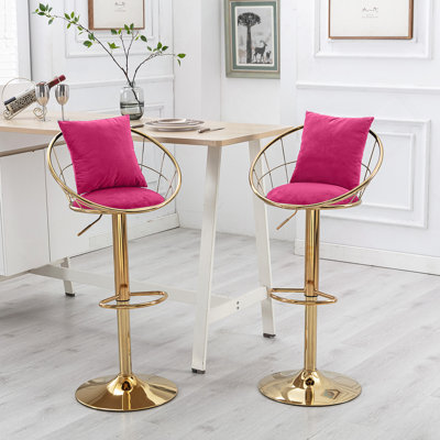 Chaise de bar en velours, plaquée or pur, conception unique (rotation de 360 degrés, hauteur réglable) convenant à la salle à manger et au bar (ensemble de 2)