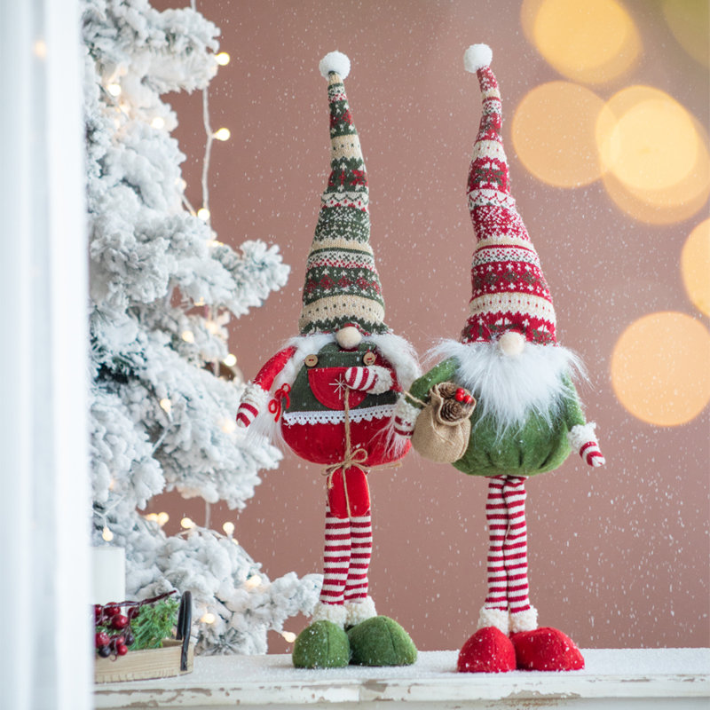 Ensemble de 2 gnomes de Noël 2 pièces, H 29,5 po, rouge et vert, gnome de Noël avec chapeau tricoté, décorations de fêtes