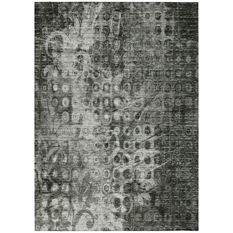 Tapis gris anthracite lavable à l'ikat 9 pi x 12 pi
