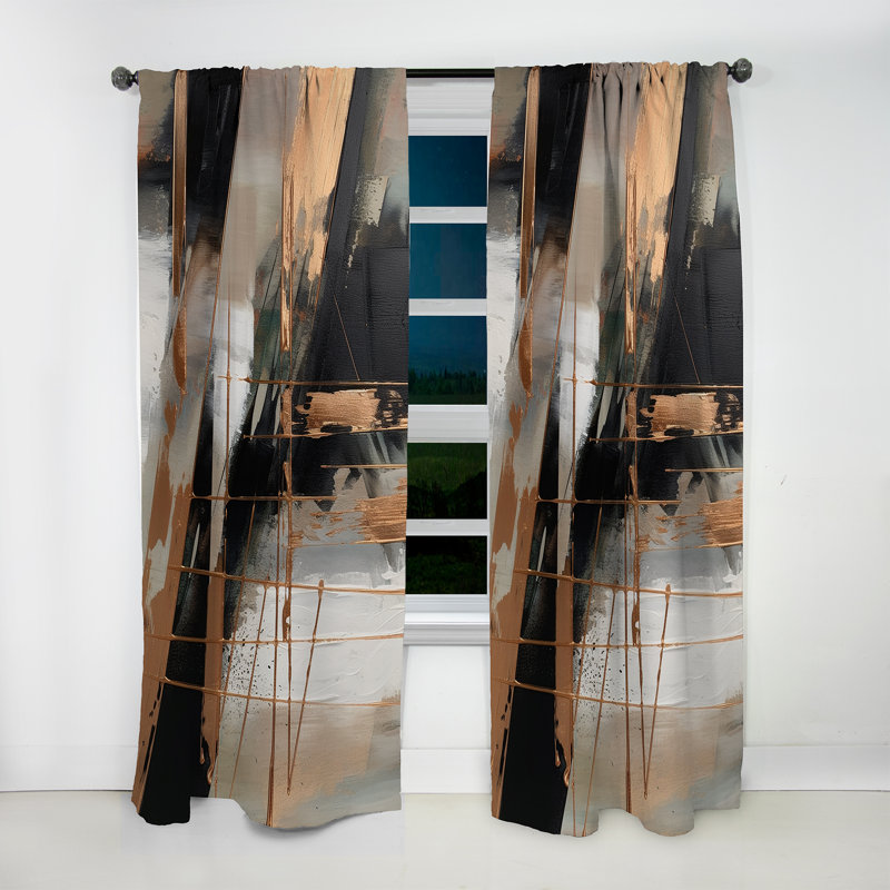 Rideau moderne brun et noir au-delà des limites III - velours obscurcissant - 1 panneau, L 52 po x L 108 po