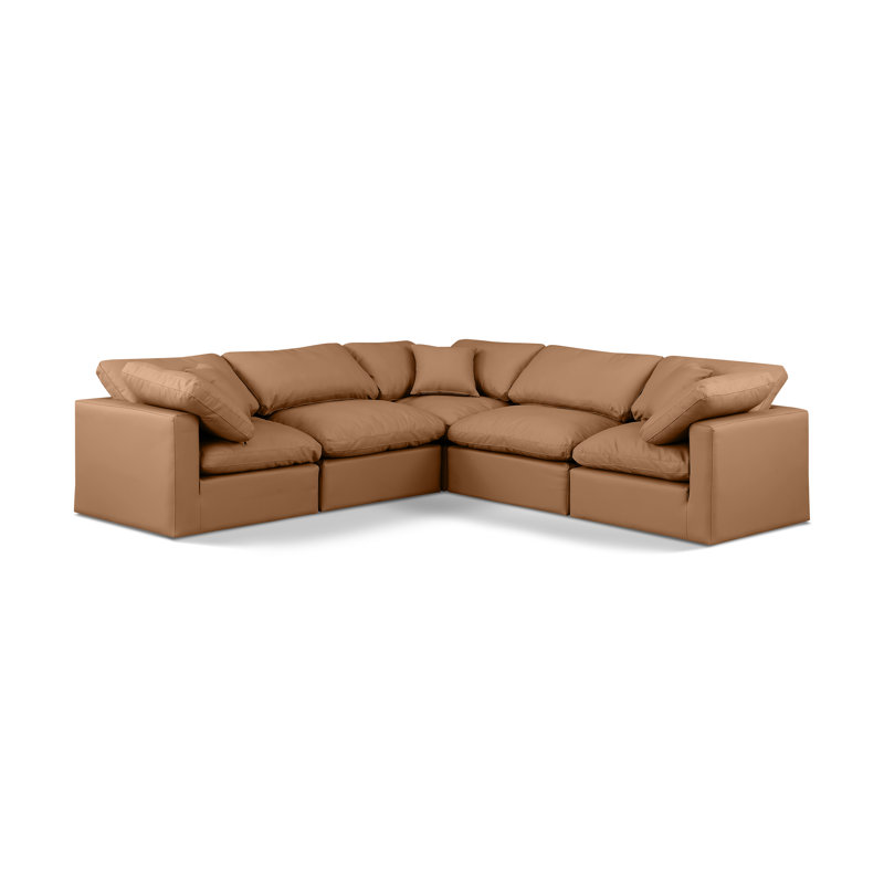Itala Upholstered L-Shaped Sectional Reversible, Cognac Vegan Leather
