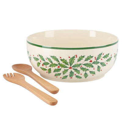 Lenox Holiday Salad Bowl with Wooden Servers