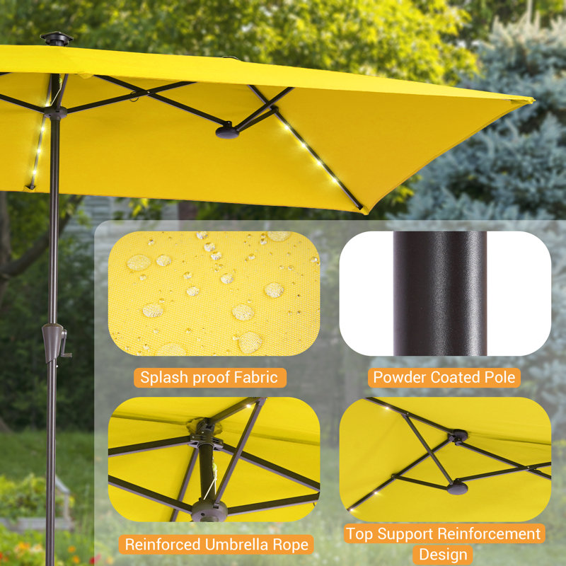 Grand parasol de marché extérieur DEL rectangulaire à double face DEL, H 7 pi 8 po x l 10 pi 8 po x P 6 pi 9 po, Jaune