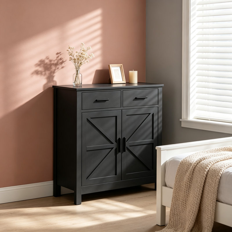 Meuble de rangement de cuisine – Buffet moderne de style campagnard avec 2 tiroirs et 2 portes, meuble bar à café pour salon, salle à manger, salle de bain