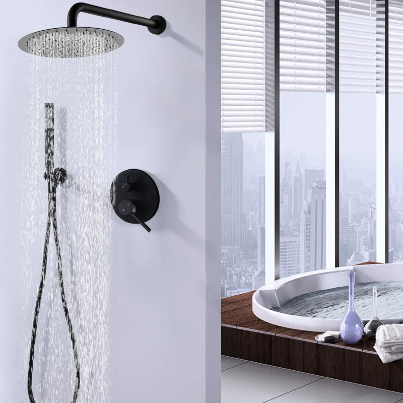 Pomme de douche noire matte de 10 po avec pluie et douchette en laiton pour une expérience de bain luxueuse: l'heure du bain