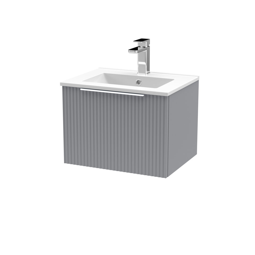 B&Q - Fluted Wall Hung 1-Drawer Vanity And Minimalist BasinContemporary Sink Vanity UnitSatin Grey500mm - Image 2