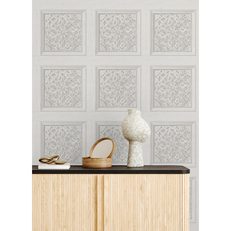 Carved Floral Peel and Stick Wallpaper, White